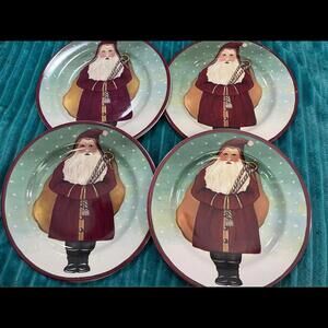 Block Father Christmas by Gear 8” Dessert Plates Set of 4 1995 Vintage